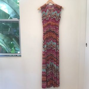 Veronica M Multicolor Wave-Print Maxi Dress - Teal, Pink, Rust